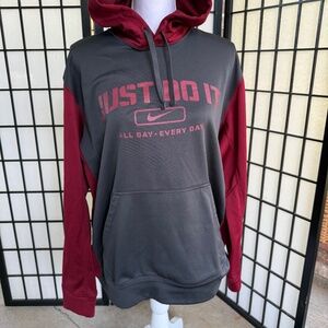 Nike Hoodie Therma-Fit Medium Gray and Red Pullover Mens